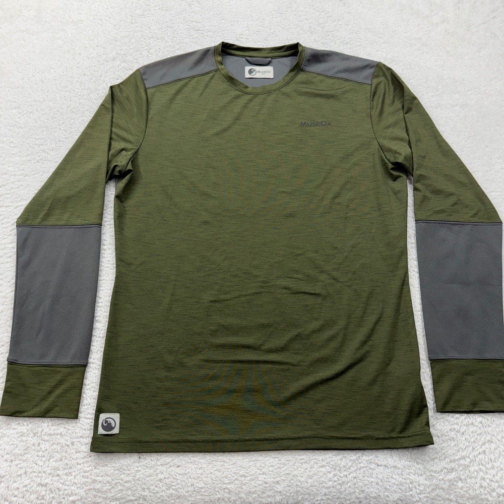 MuskOx Men's Long Sleeve Performance Shirt‎ Olive Green Gray Size Medium Outdoor